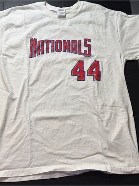 Washington Nationals WHITE Nats Tee #44 L 100% Cotton 2-sided Adam Dunn*